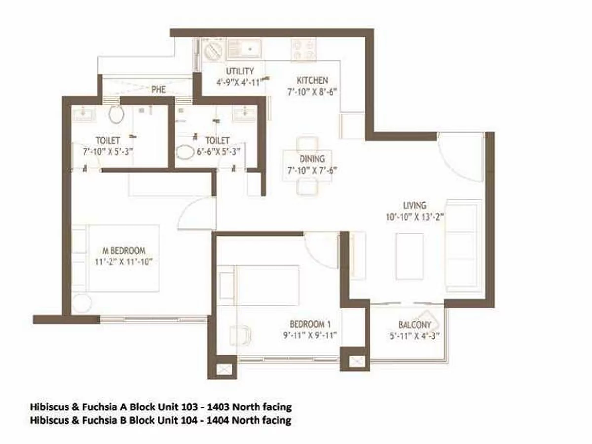 Embassy Edge 2 BHK Floor Plan